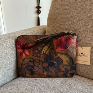 Patricia Nash Floral Leather Wristlet - Brown and Red